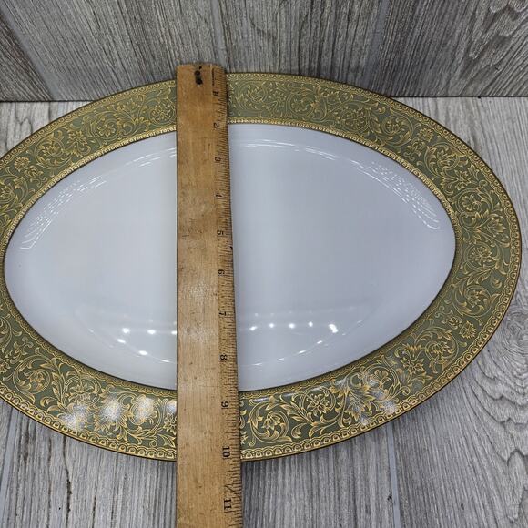 Sango‎ China Versailles 14" Oval Serving Platter Plate Japan #3632 Green Gold - Picture 3 of 6